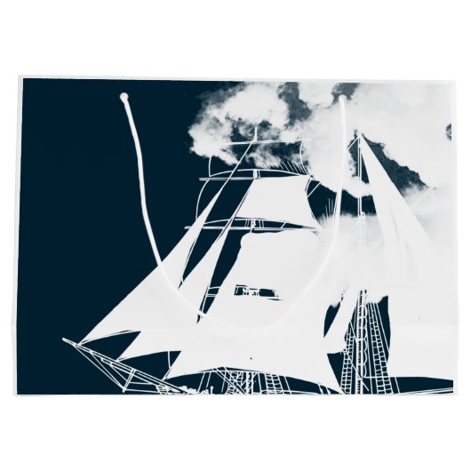 Tall Ship & Clouds Nautical Groot Cadeauzakje (Achterkant)