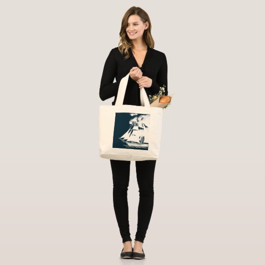Tall Ship & Clouds Nautical Grote Tote Bag (Voorkant (model))