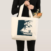 Tall Ship & Clouds Nautical Grote Tote Bag (Voorkant (product))