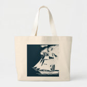 Tall Ship & Clouds Nautical Grote Tote Bag (Voorkant)
