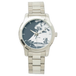 Tall Ship & Clouds Nautical Horloge