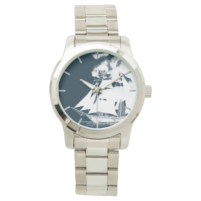 Tall Ship & Clouds Nautical Horloge (Voorkant)