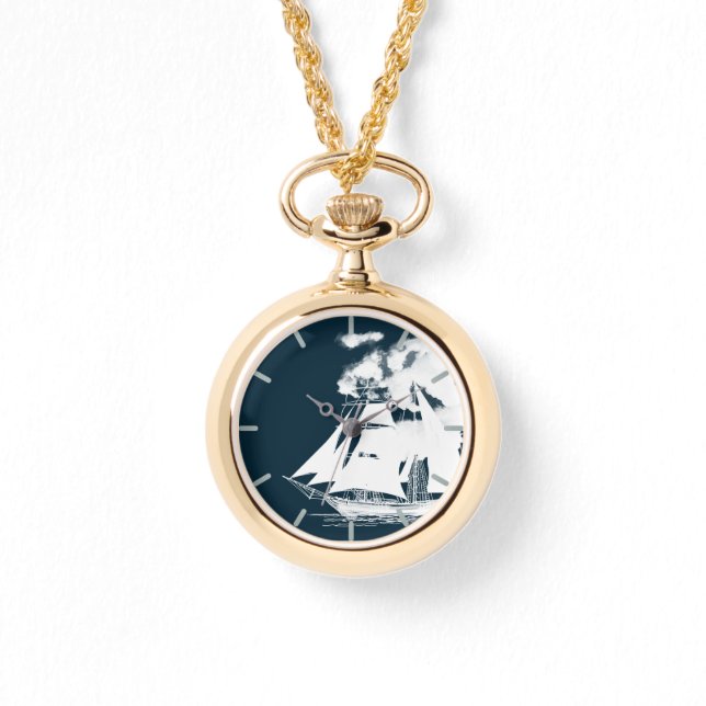 Tall Ship & Clouds Nautical Horloge (Voorkant)