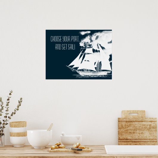 Tall Ship & Clouds Nautical Poster (Keuken)