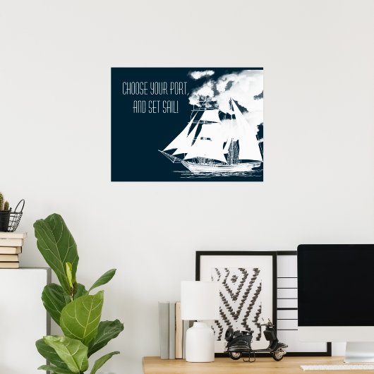Tall Ship & Clouds Nautical Poster (Thuiskantoor)