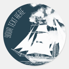Tall Ship & Clouds Nautical Ronde Sticker