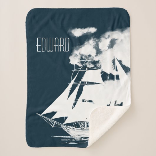 Tall Ship & Clouds Nautical Sherpa Deken (Voorkant)