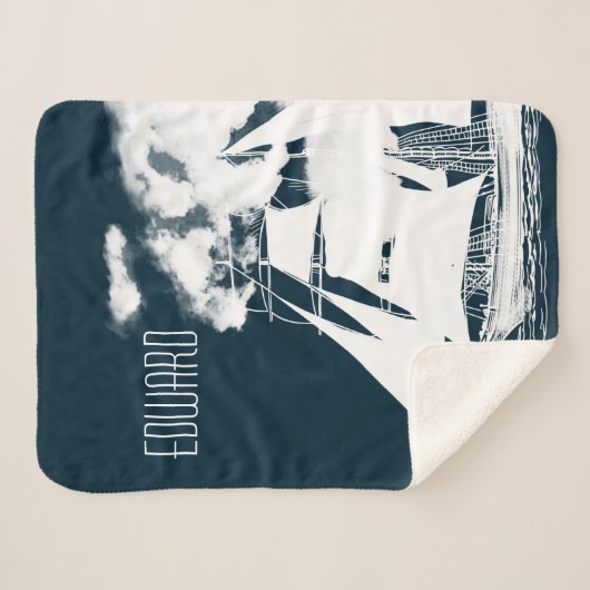Tall Ship & Clouds Nautical Sherpa Deken (Voorkant (horizontaal))