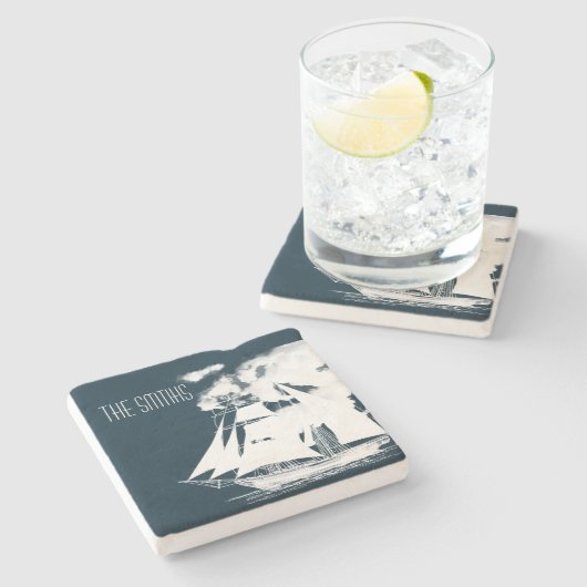 Tall Ship & Clouds Nautical Stenen Onderzetter (Zijkant)