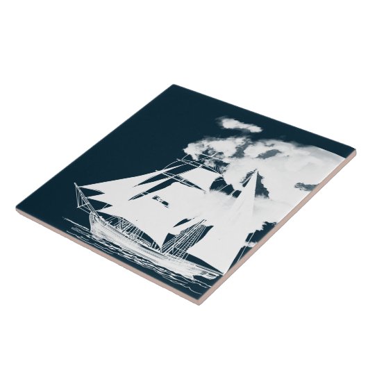 Tall Ship & Clouds Nautical Tegeltje (Zijkant)