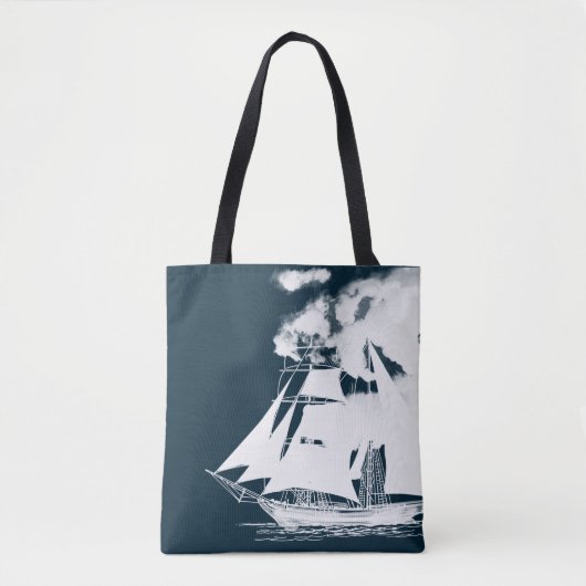 Tall Ship & Clouds Nautical Tote Bag (Voorkant)
