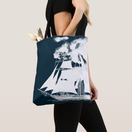Tall Ship & Clouds Nautical Tote Bag (Dichtbij)