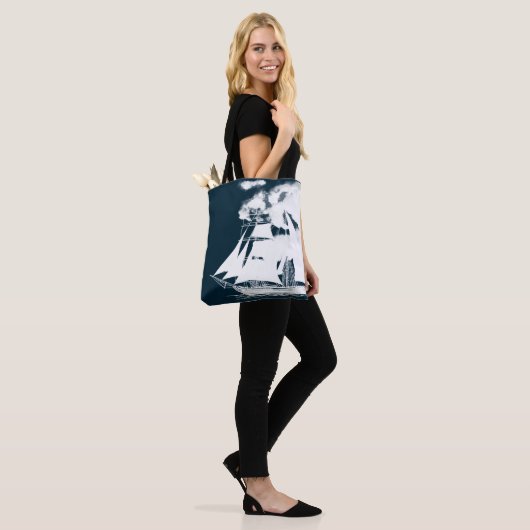 Tall Ship & Clouds Nautical Tote Bag (Op model)