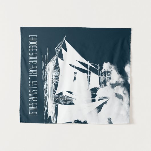 Tall Ship & Clouds Nautical Wandkleed (Voorkant (horizontaal))