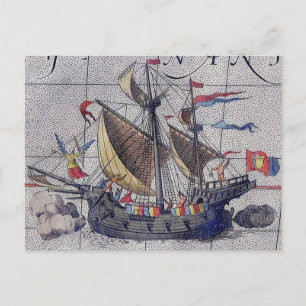 Tall Ship Map of the Pacific Ocean Briefkaart