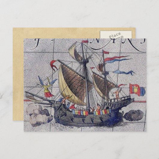 Tall Ship Map of the Pacific Ocean Briefkaart (Voorkant / Achterkant)