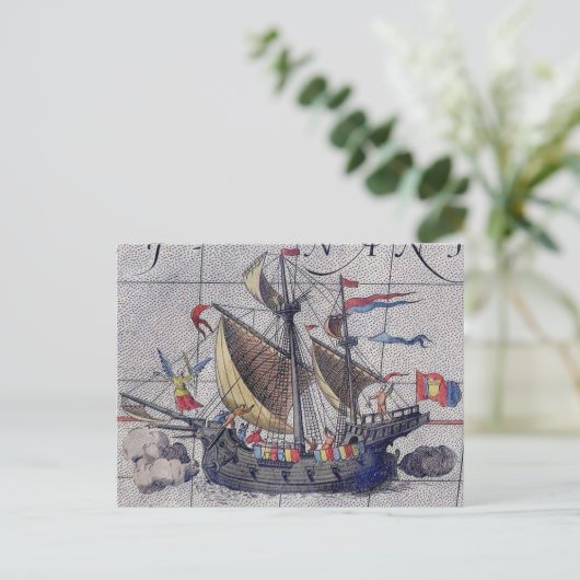 Tall Ship Map of the Pacific Ocean Briefkaart (Staand voorkant)