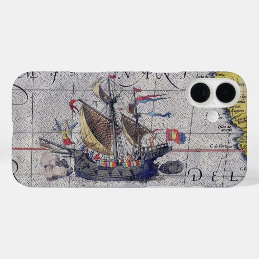 Tall Ship Map of the Pacific Ocean Case-Mate iPhone Case (Achterkant (horizontaal))