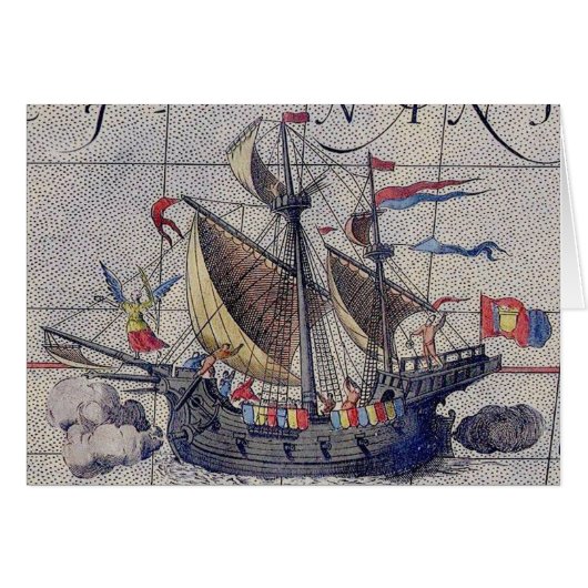 Tall Ship Map of the Pacific Ocean Wenskaart (Voorkant Horizontaal)