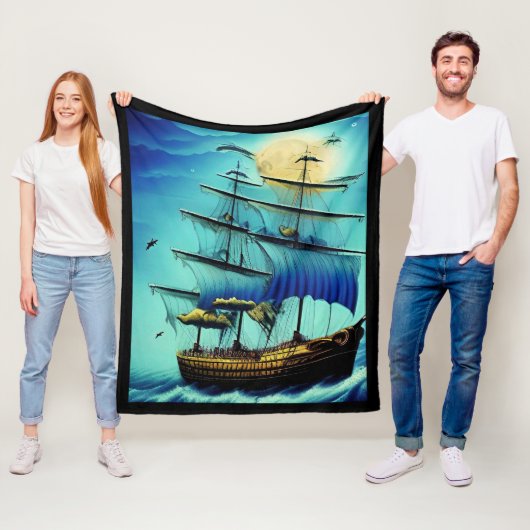 Tall Ship Nautical Fleece Blanket (In situ)