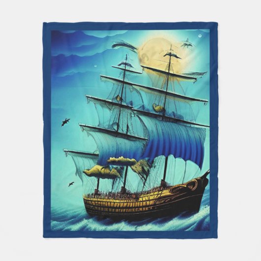 Tall Ship Nautical Fleece Deken (Voorkant)