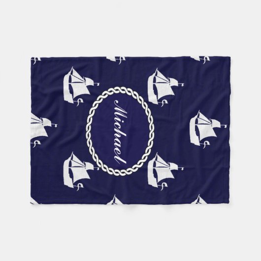 Tall Ship Nautical Personalized Fleece Deken (Voorkant (Horizontaal))