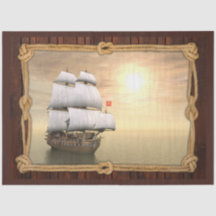 Tall Ship Sailboa Framed Decoupage Tissue Paper