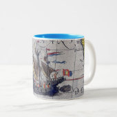 Tall Ship Wereldkaart of the Pacific Tweekleurige Koffiemok (Voorkant rechts)