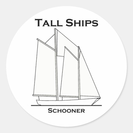 Tall Ships Gaff-Rigged Schooner (zeil plan) Ronde Sticker (Voorkant)