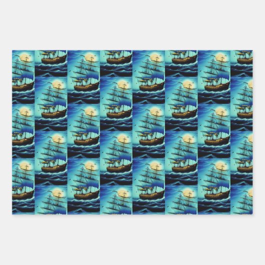 Tall Ships Nautical Inpakpapier Vel (Voorkant 2)