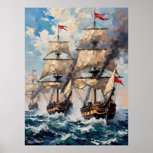 Tall Ships op een razend Zee Poster (Voorkant)