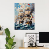 Tall Ships op een razend Zee Poster (Thuiskantoor)