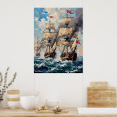 Tall Ships op een razend Zee Poster (Keuken)