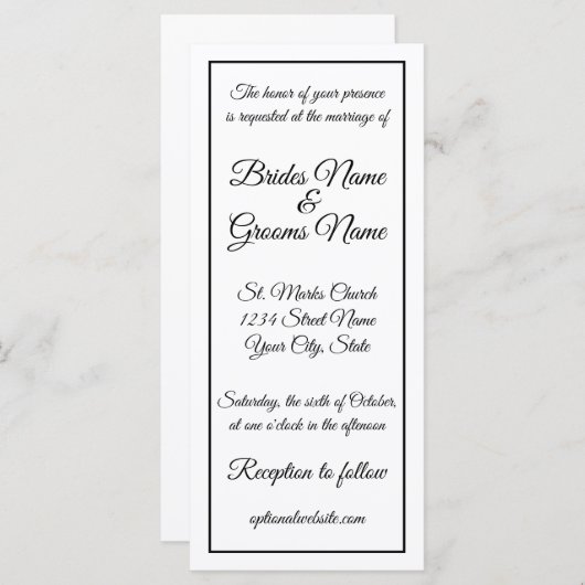 Tall Skinny Calligraphy Wedding Invitation (Voorkant / Achterkant)