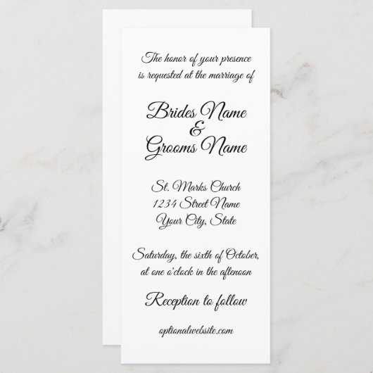 Tall Skinny Calligraphy Wedding Invitation (Voorkant / Achterkant)
