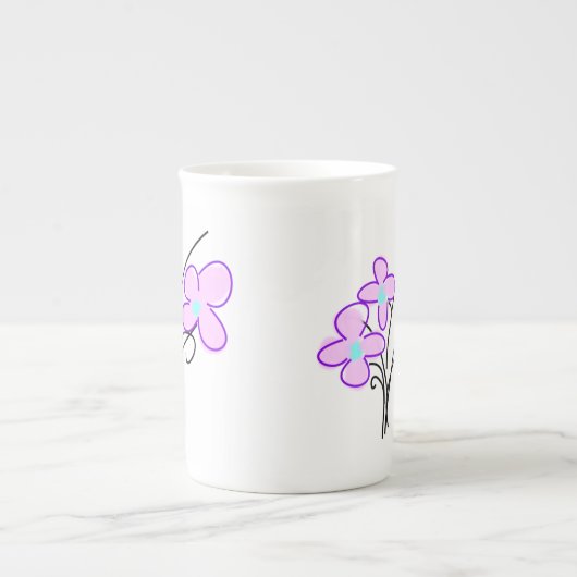 Tall Slim Bone China Delicate Pink Bouquet Tea Mok (Voorkant)