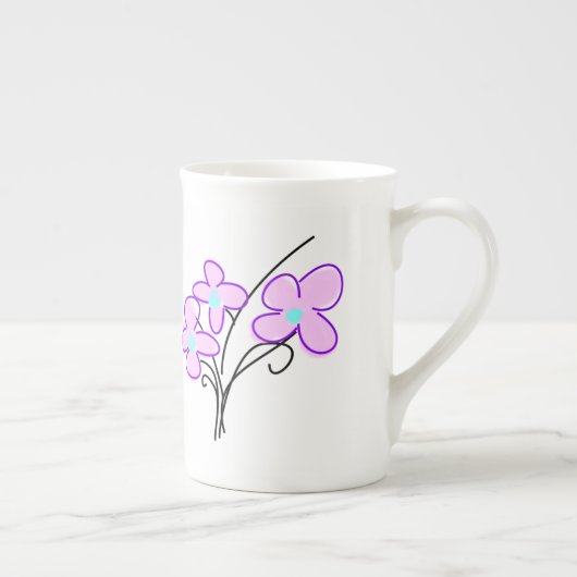Tall Slim Bone China Delicate Pink Bouquet Tea Mok (Rechts)