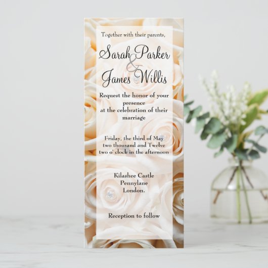 Tall soft iory roos nodigen kaart (Staand voorkant)