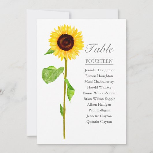 Tall Sunflower Single Weddentable Seating Chart Kaart (Voorkant)
