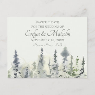 Tall Timber Waterverf Evergreen Trees Wedding Aankondigingskaart