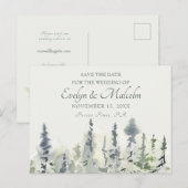 Tall Timber Waterverf Evergreen Trees Wedding Aankondigingskaart (Voorkant / Achterkant)