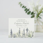 Tall Timber Waterverf Evergreen Trees Wedding Aankondigingskaart (Staand voorkant)