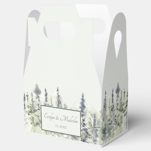 Tall Timber Waterverf Evergreen Trees Wedding Bedankdoosjes (Geopend)