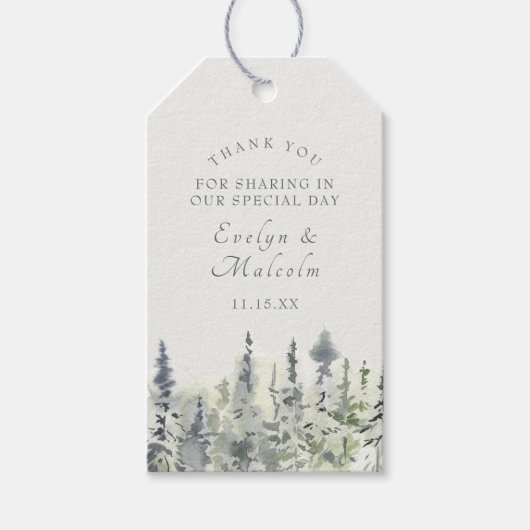 Tall Timber Waterverf Evergreen Trees Wedding Cadeaulabel (Voorkant)