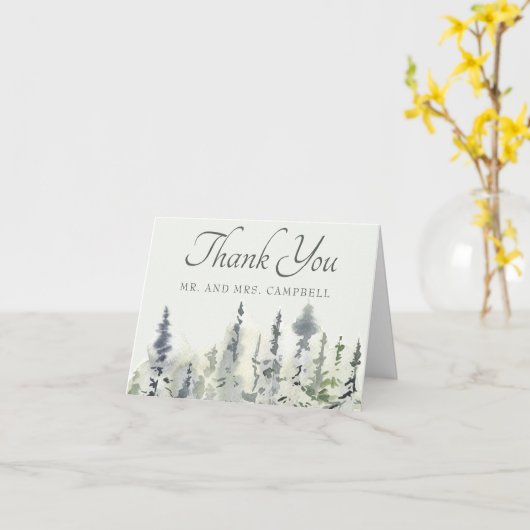 Tall Timber Waterverf Evergreen Trees Wedding Kaart (Gele Bloem)