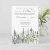 Tall Timber Waterverf Evergreen Trees Wedding Kaart (Staand voorkant)
