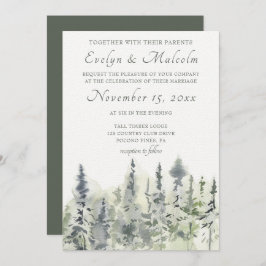 Tall Timber Waterverf Evergreen Trees Wedding Kaart