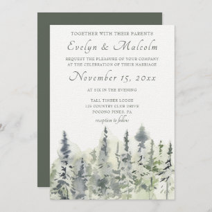 Tall Timber Waterverf Evergreen Trees Wedding Kaart