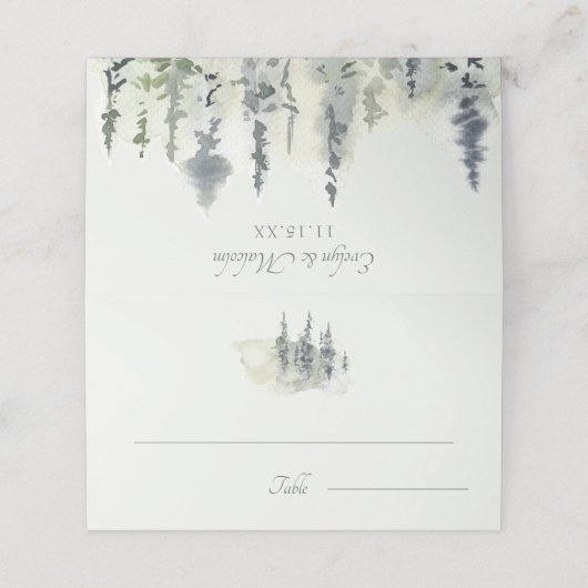 Tall Timber Waterverf Evergreen Trees Wedding Plaatskaartje (Buitenkant ongevouwen)