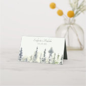 Tall Timber Waterverf Evergreen Trees Wedding Plaatskaartje (Achterkant)
